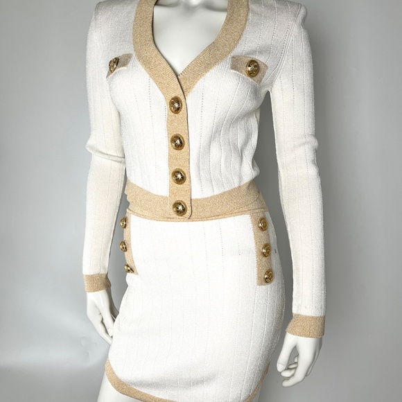 Authentic Balmain Off White Gold Ribbed Knit Mini Skirt  40 8 - Picture 6 of 7